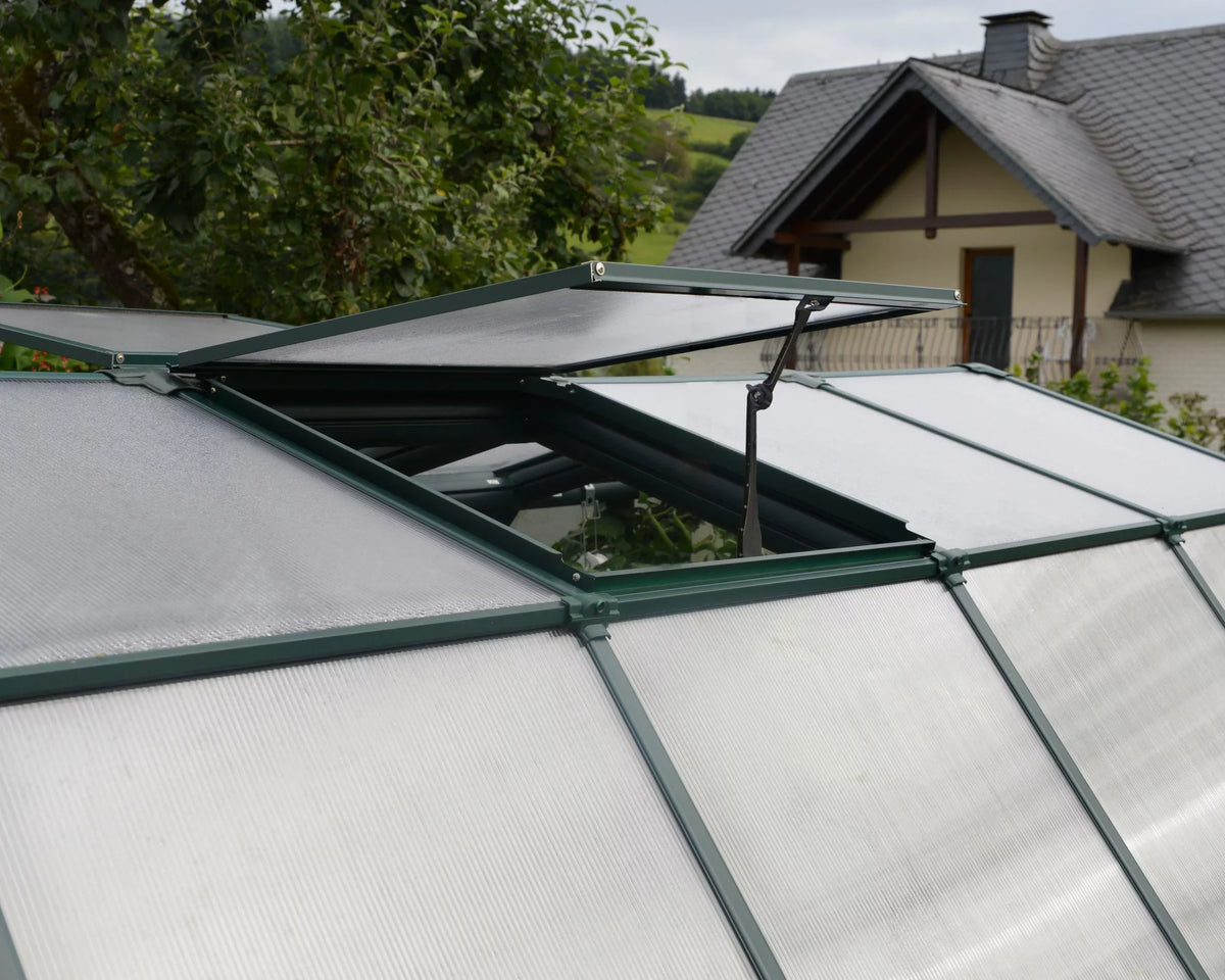 Greenhouse Vents 8' x Palram Walk-In Clear Grand - - Roof Green Gardener - with 12' Canopia 2