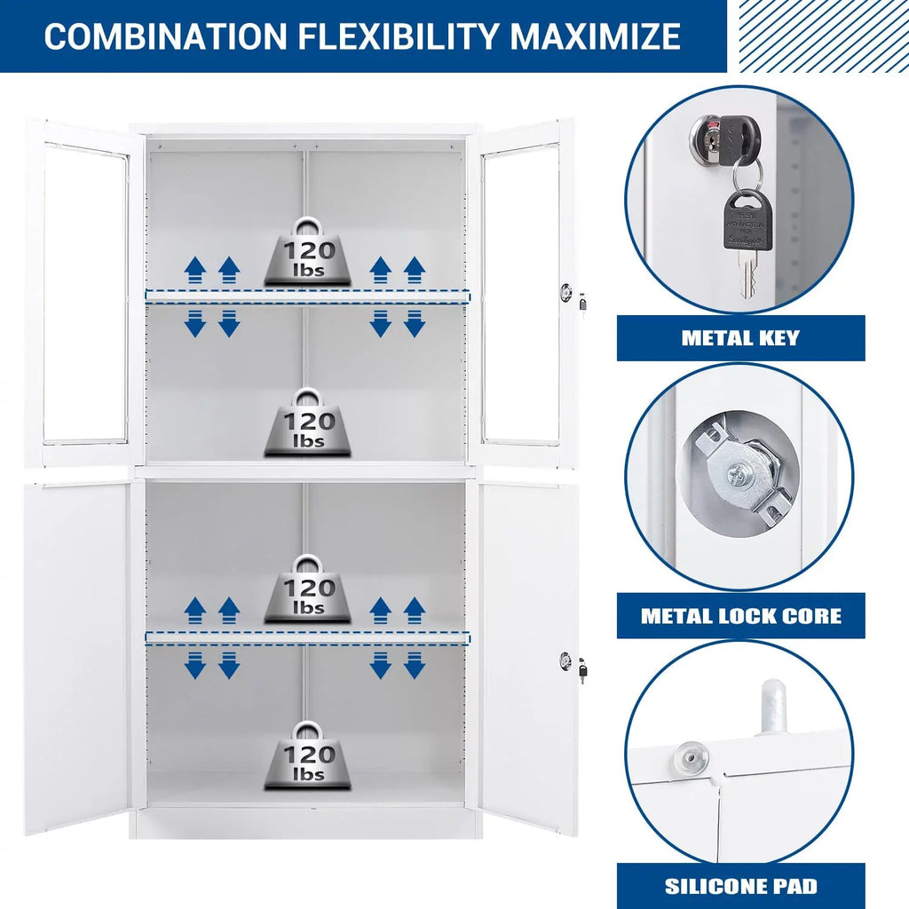 Cabinet Tool for 71" Office with Metal Steel Office,Home,- Storage Cabinets Assembly Glass Doors Locker,Locking Required STANI Storage