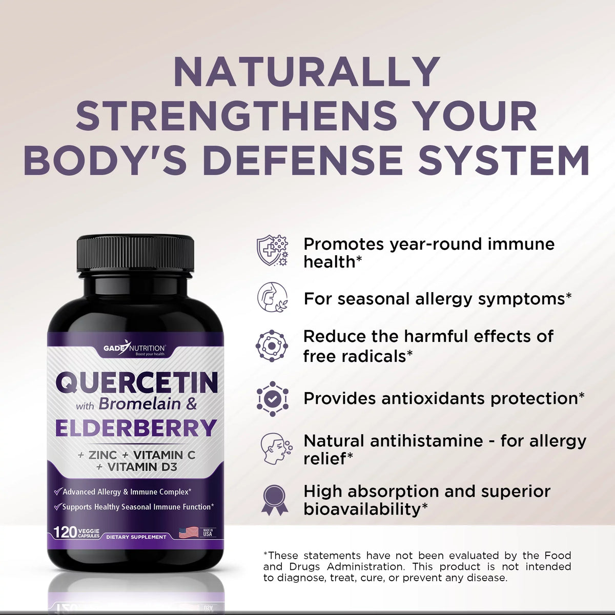 Quercetin Zinc with Immune 6 - Bromelain Supply - Quercetin - USA Months Daily and Quercetin 1 Quercetin with Support, Vitamin - - in Gluten-Free - Non-GMO, 500mg C D3 4 - Elderberry - Vitamin Zinc