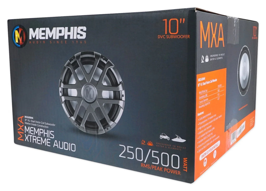 Dual Memphis Marine Boat Audio 10" 500 MXA1044 Subwoofer 4-Ohm Watt Sub LED
