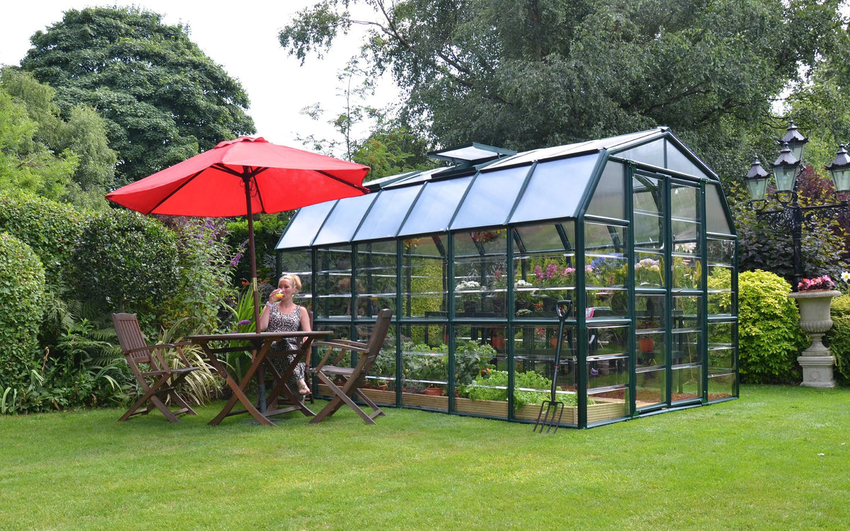 Greenhouse Vents 8' x Palram Walk-In Clear Grand - - Roof Green Gardener - with 12' Canopia 2