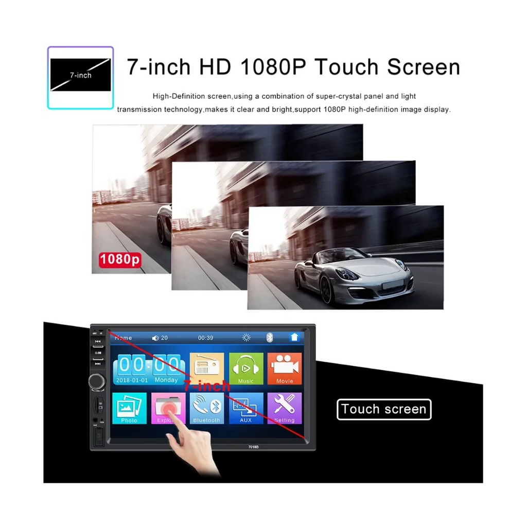 Camera Stereo Car with FM Din 7 Car Bluetooth Mirror Screen Radio Receiver with Backup Radio Link Audio and Inch USB Touch Remote Control Double