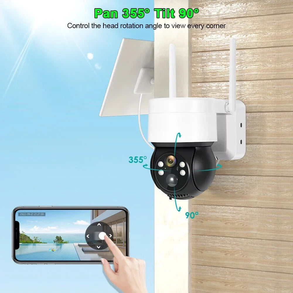 Vision, Siren, Detection, Wireless Way 2 exterior, Camera, Powered 15000mAh Solar Cameras with Solar 2K PTZ PIR Battery, Night Motion Security Audio, Cameras 360 & Color Security Beisu WiFi Spotlight