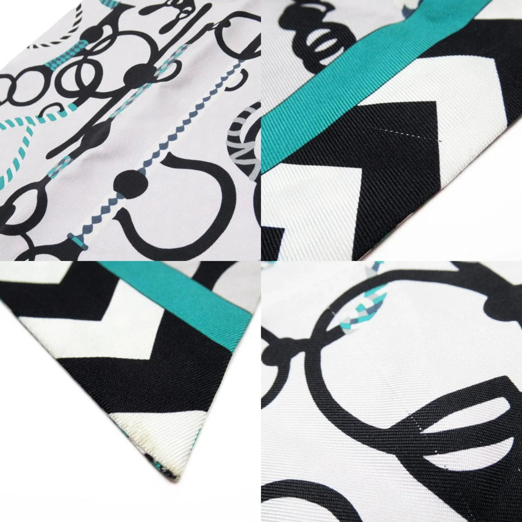 Muffler Pre-Owned Light Scarf Women's (Good) Silk Hermes Twilly Maxi Gray/Green/Black