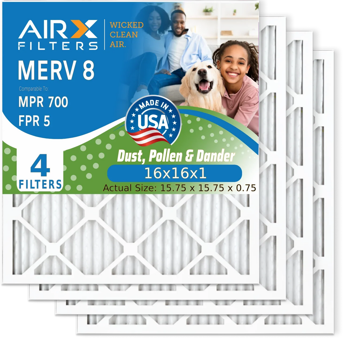 Electrostatic Conditioner by & Pack Air AIR. 16x16x1 16x16x1 AC AIRX 4 8 Premium to MPR USA 700 Filters WICKED FPR Filter Made Pleated Furnace CLEAN 5 Filter HVAC Comparable Air FILTERS MERV