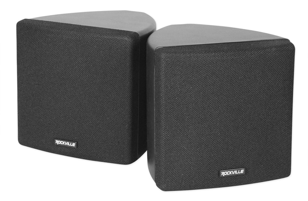 by Rockville Black Brackets Wall of Pair 3.5" Cube Speakers+Swivel Home Theater