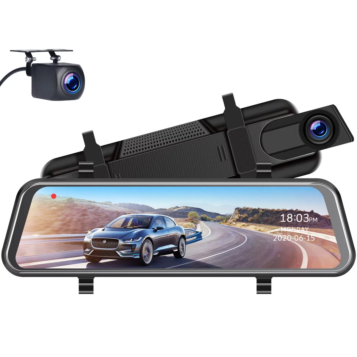 Cam for with Dash Camera 10-inch Black Mirror Touch Backup Waterproof Full Mirror Rear Screen Camera View IPS Cars 1080P
