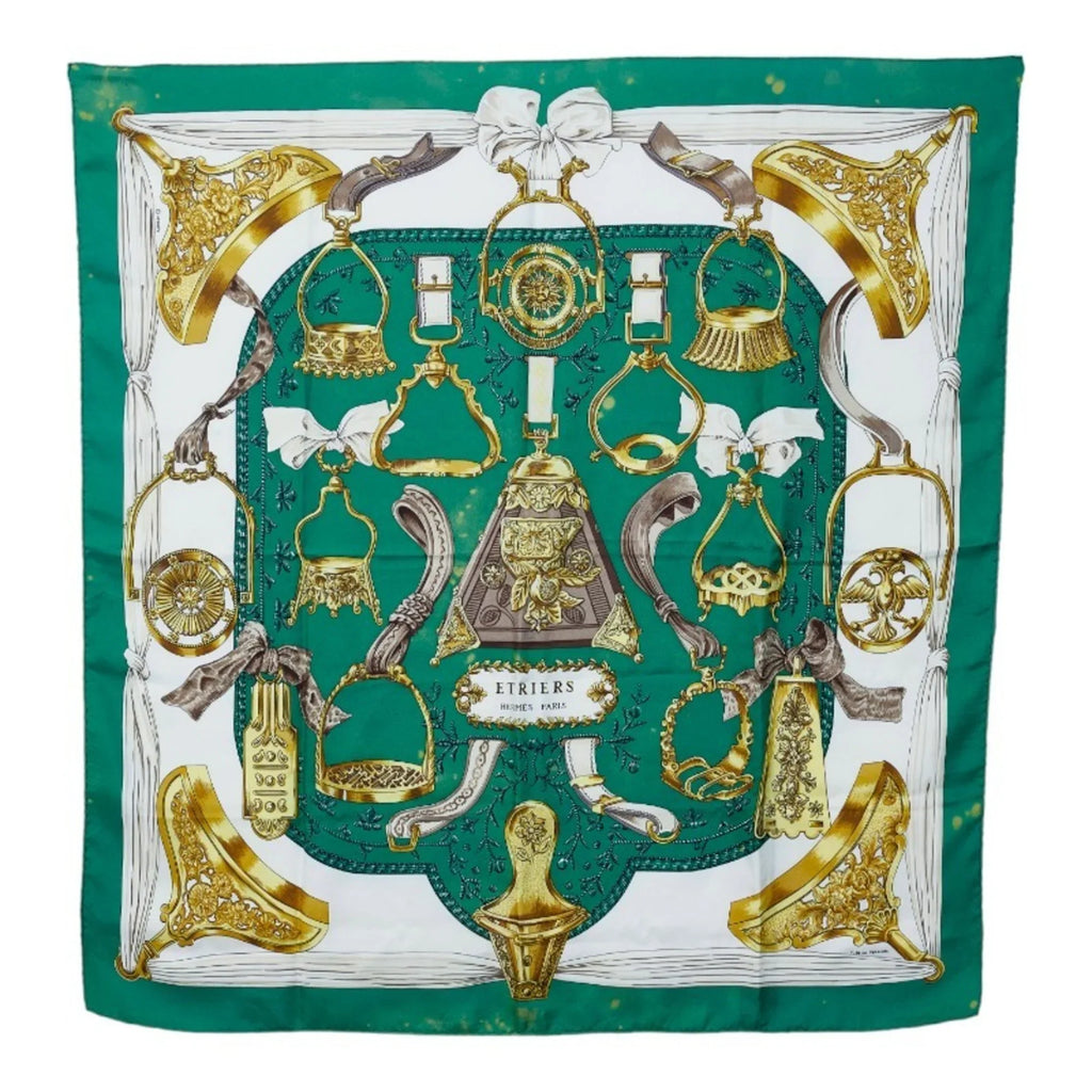 Scarf Pre-Owned Multicolor Carre Pattern Silk Tack Stirrup Hermes ETRIERS Muffler (Fair) 90 Horse HERMES Ladies Green