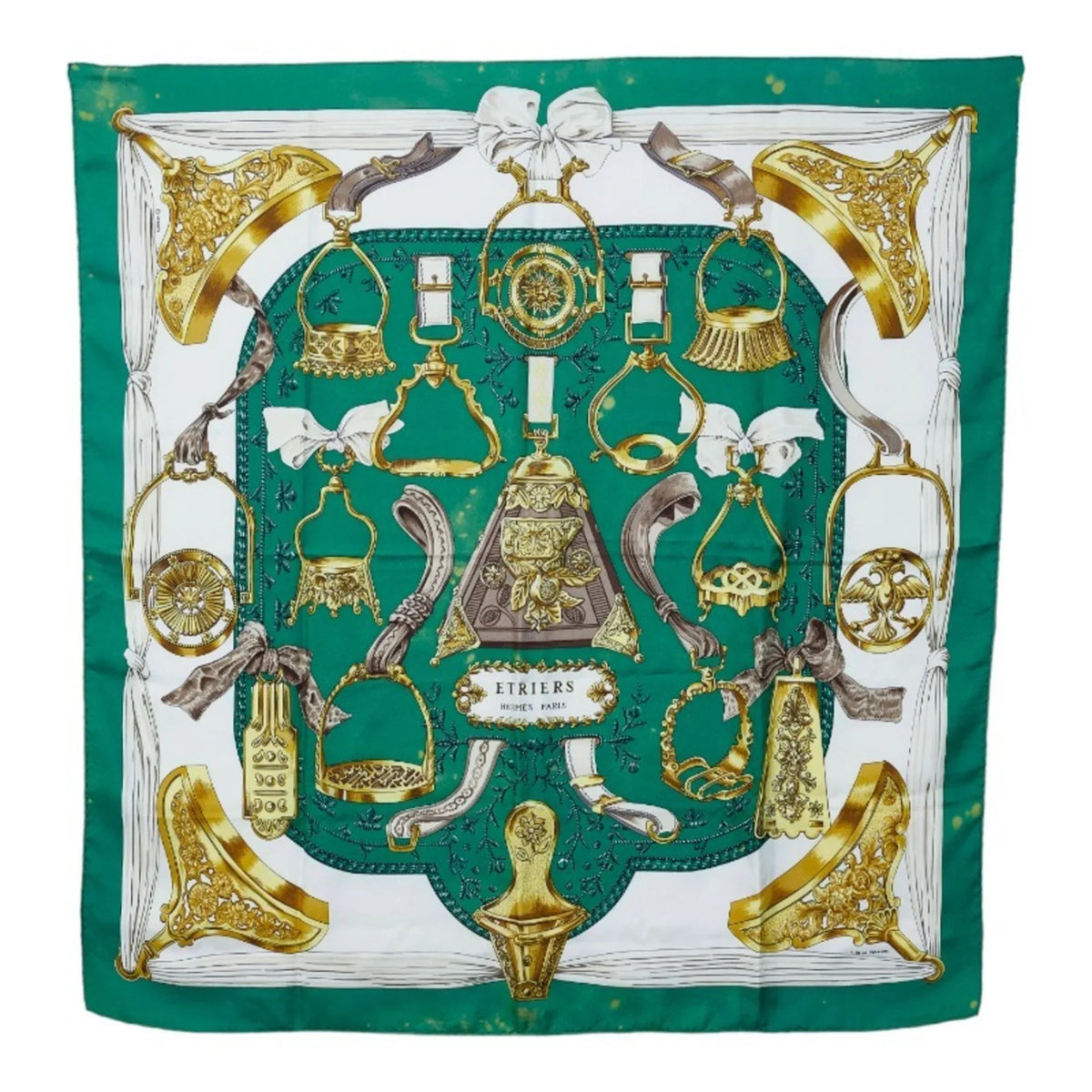 Scarf Pre-Owned Multicolor Carre Pattern Silk Tack Stirrup Hermes ETRIERS Muffler (Fair) 90 Horse HERMES Ladies Green