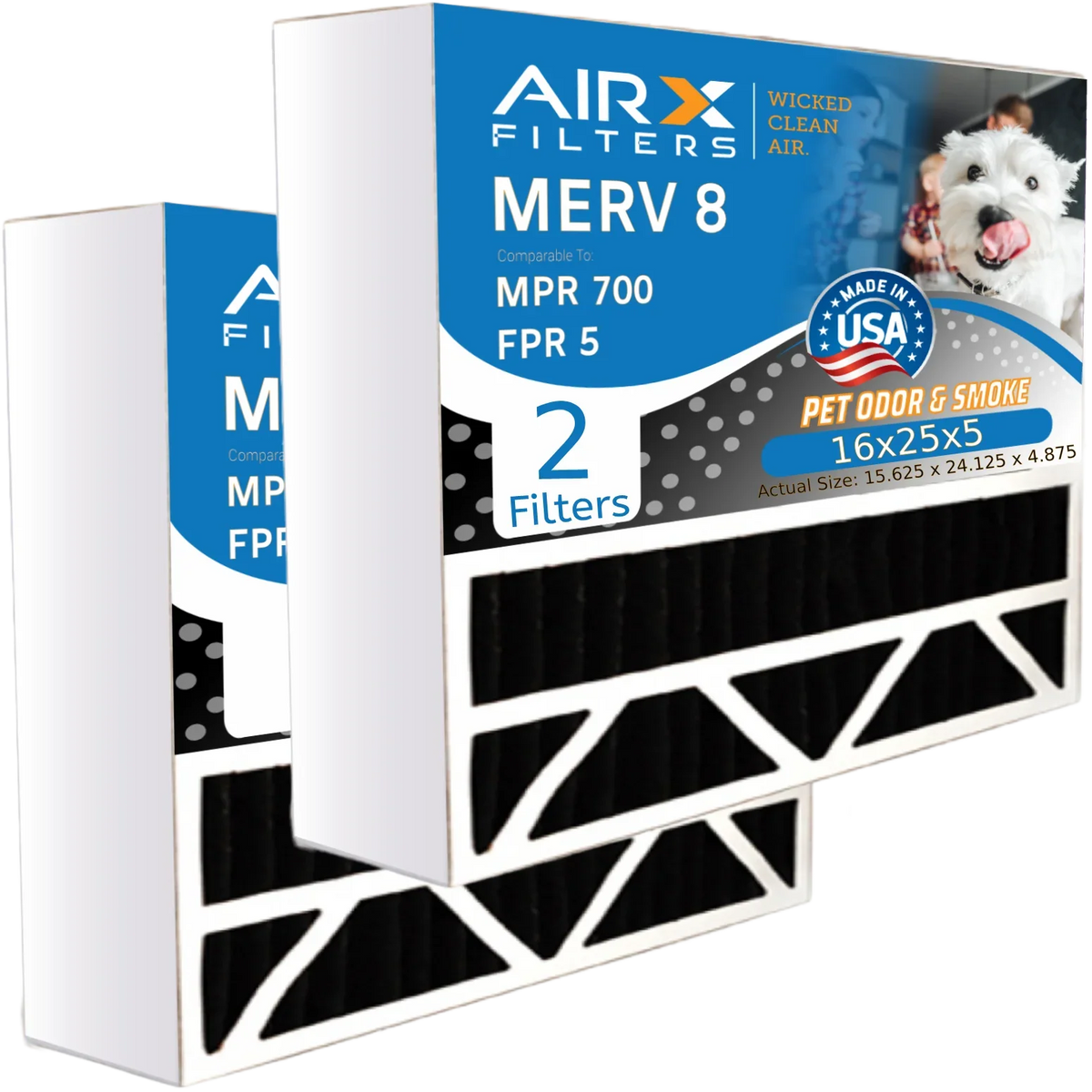 CLEAN & FILTERS with MPR to Comparable Filter Compatible MERV Eliminator Air AIRX FPR 255649-105 AIR. Carbon Bear Filter 700 8 5 Odor 2 by 16x25x5 Pack Air WICKED