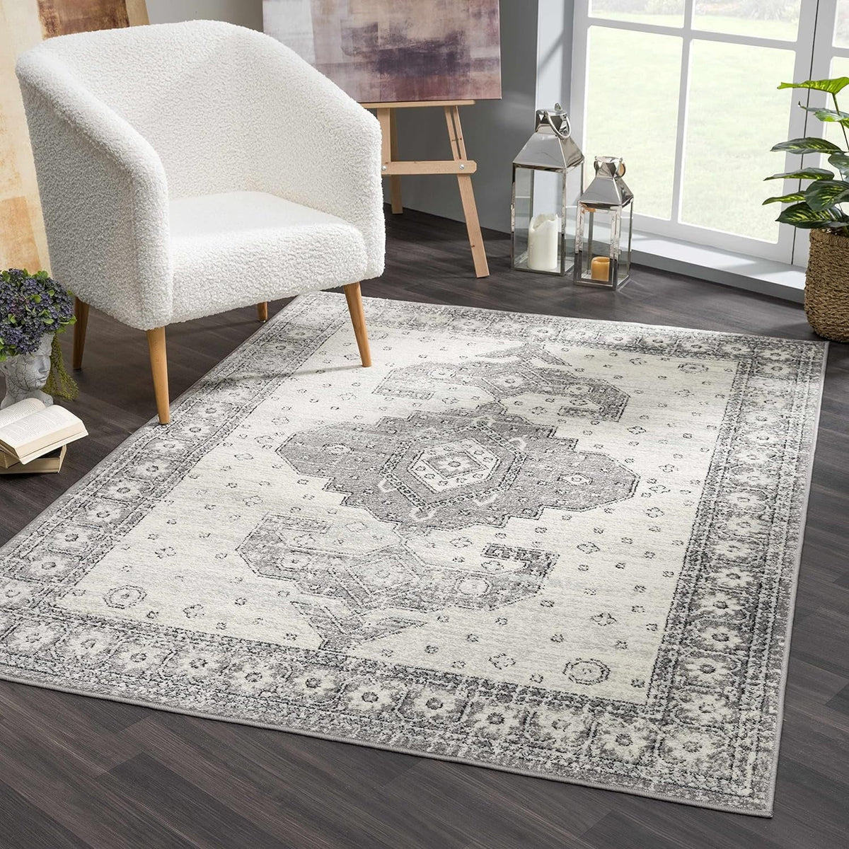 7'10" Vintage Bedroom, Indoor 10' X Area Grey, - Room, Traditional Collection Living - Marash Rug - Oriental Boho - Medallion Persian Distressed Goksun Beige Pattern