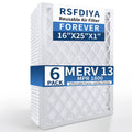 MERV13 RSFDIYA MPR Reusable Filters Air 6-Pack HVAC Filter AC 1800 Air 16x25x1, Furnace