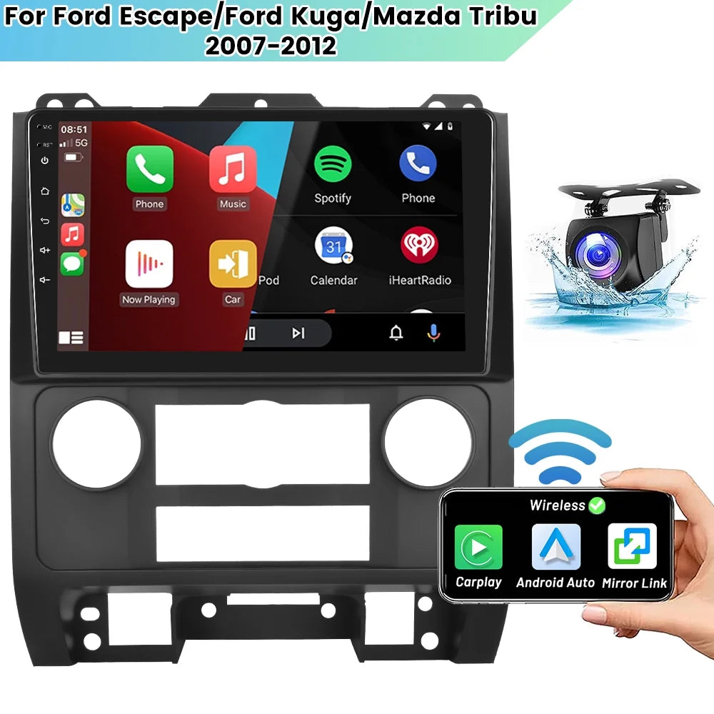 Bluetooth Camera Escape/ AHD GPS Backup Android Kuga/Mazda Wireless Touchscreen FM Tribu WIFI Android 2007-2012 Stereo Car 13 Radio Link Hifi, Podofo Carplay 9'' Mirror 2+64G for Auto