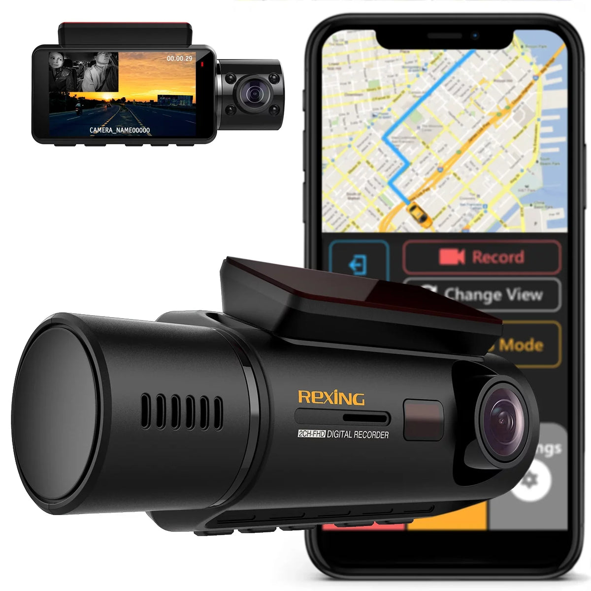 Rexing Dash and Cam Cabin Front V3 with Inside 1080P & Wi-Fi GPS