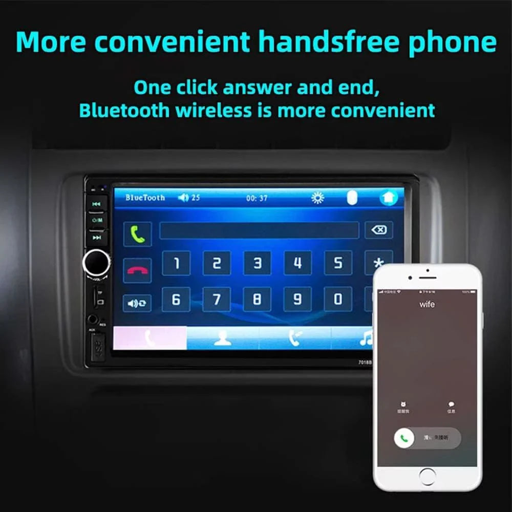 Camera Stereo Car with FM Din 7 Car Bluetooth Mirror Screen Radio Receiver with Backup Radio Link Audio and Inch USB Touch Remote Control Double