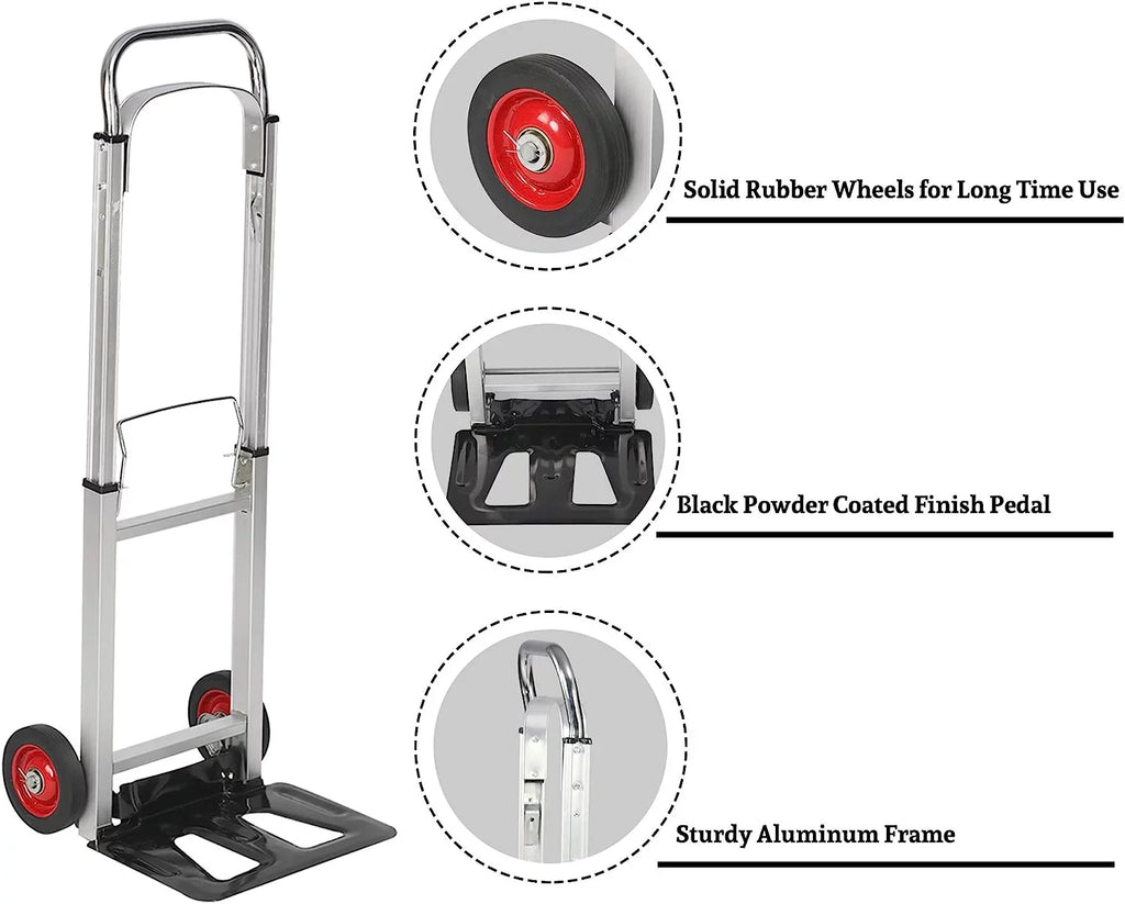 Rubber and with or Hand Wheels Truck Portable Duty Cart Travel, Telescoping Aluminum Industrial Heavy Foldable Compact for Trolley Luggage Shopping Handle