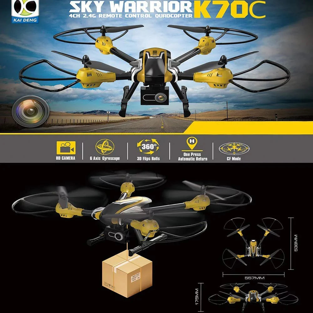 Quadcopter Headless 4CH K70C Gyro 3D Camera 2.4G Hold Axis 6 RC 2.0MP Flip Sky Warrior Mode High
