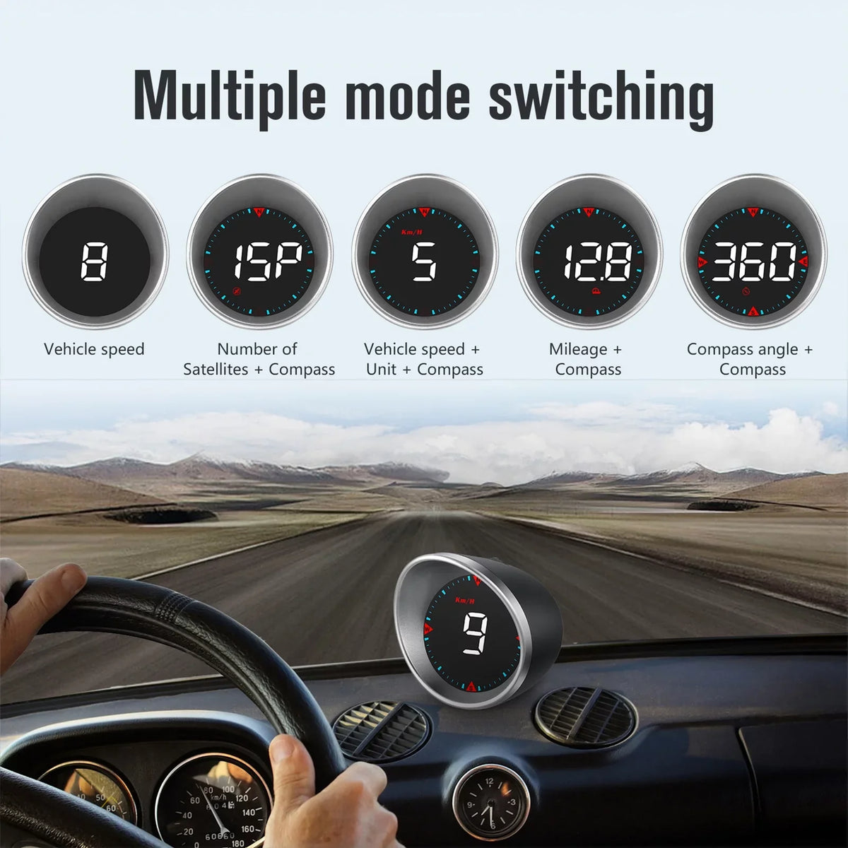 Fatigue and Mileage, Speedometer Compass Alarm HUD Alarm Display Angle, Car Driving Head-up Car Driving Overspeed Display Digital