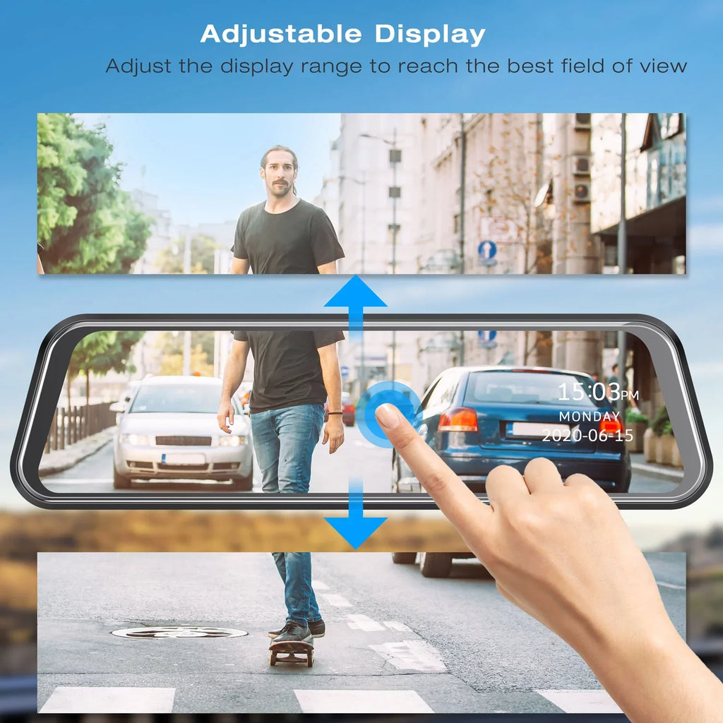 Cam for with Dash Camera 10-inch Black Mirror Touch Backup Waterproof Full Mirror Rear Screen Camera View IPS Cars 1080P