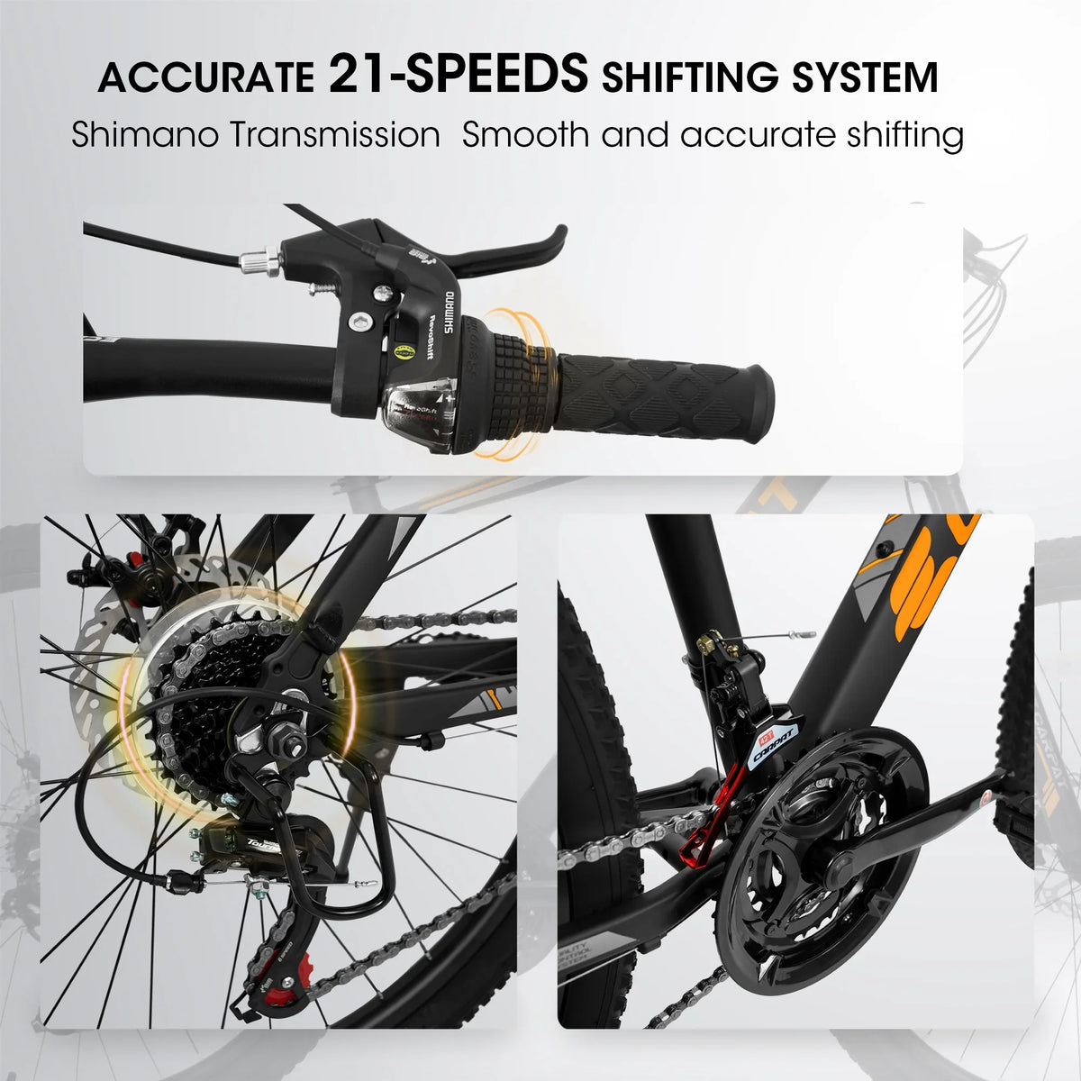 shock fork 21-speed bike frame adult inch aluminum absorbing orange. front 26 Ecarpat bike mountain brake, black disc