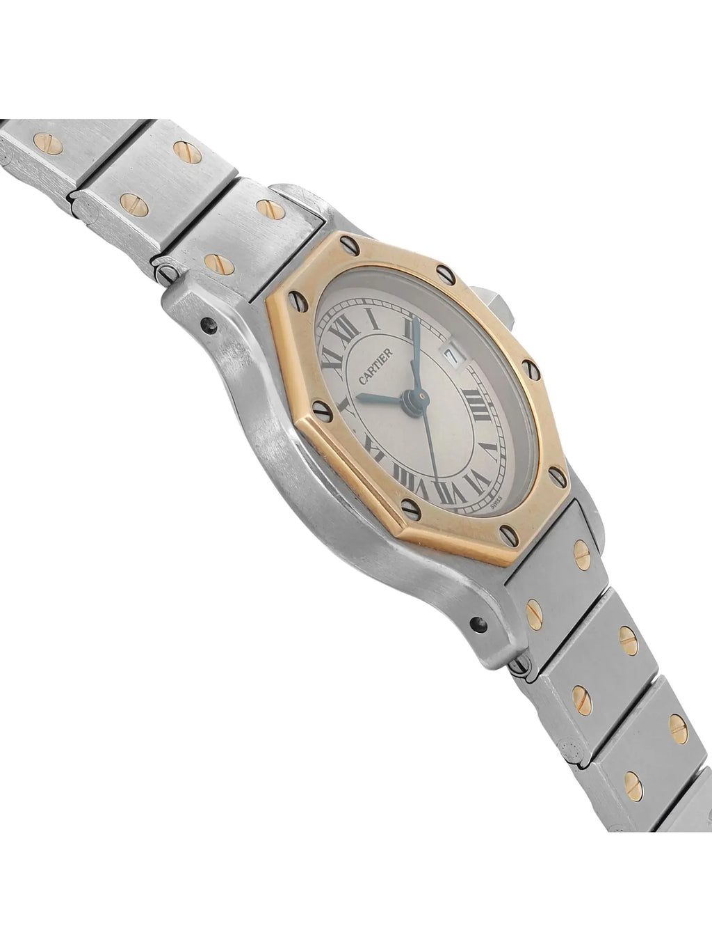 Steel 18K Santos (Good) Gold Octagon Cartier Cream 187903 Watch Yellow Pre-owned