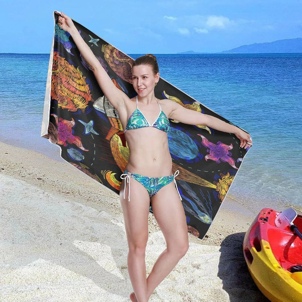 for Absorbent Holiday（366） Super Embroidered Universe Oversized Towel Pattern Travel - Towel - Quick Lightweight Camping Swimming Towels Beach Compact Dry Bestwell