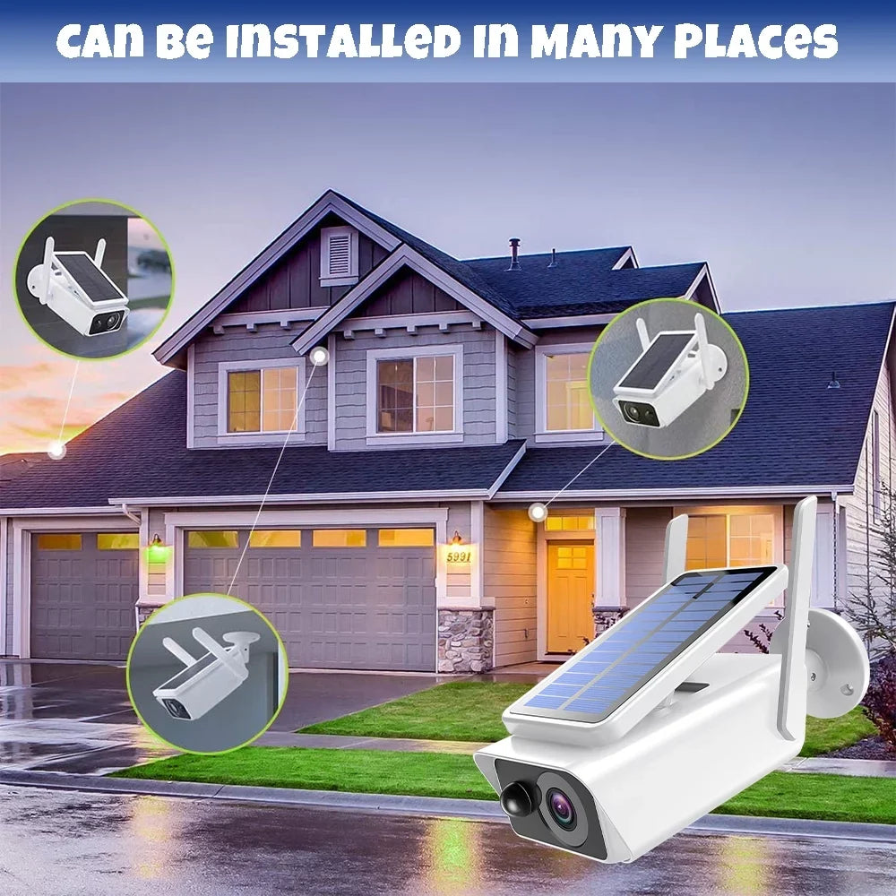 Talk, Vision,Waterproof, Security exterior Wireless with Camera PIR Security Solar Detection, exterior, Cameras Solar Night White Panel, 2-Way DFITO