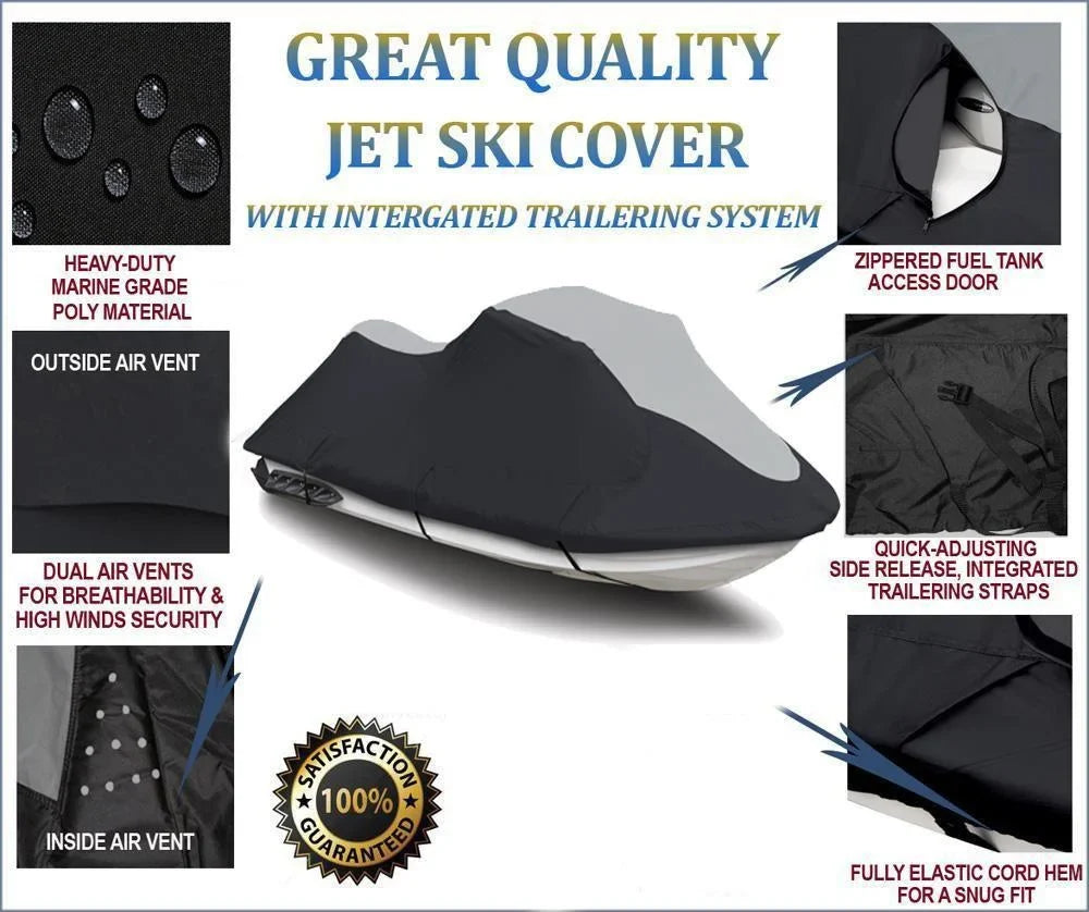 Ski VX Jet HEAVY-DUTY JETSKI SUPER Watercraft WaveRunner Cover TOP Deluxe Compatible for OF Cover Black/Grey 2007-2014 THE Yamaha LINE