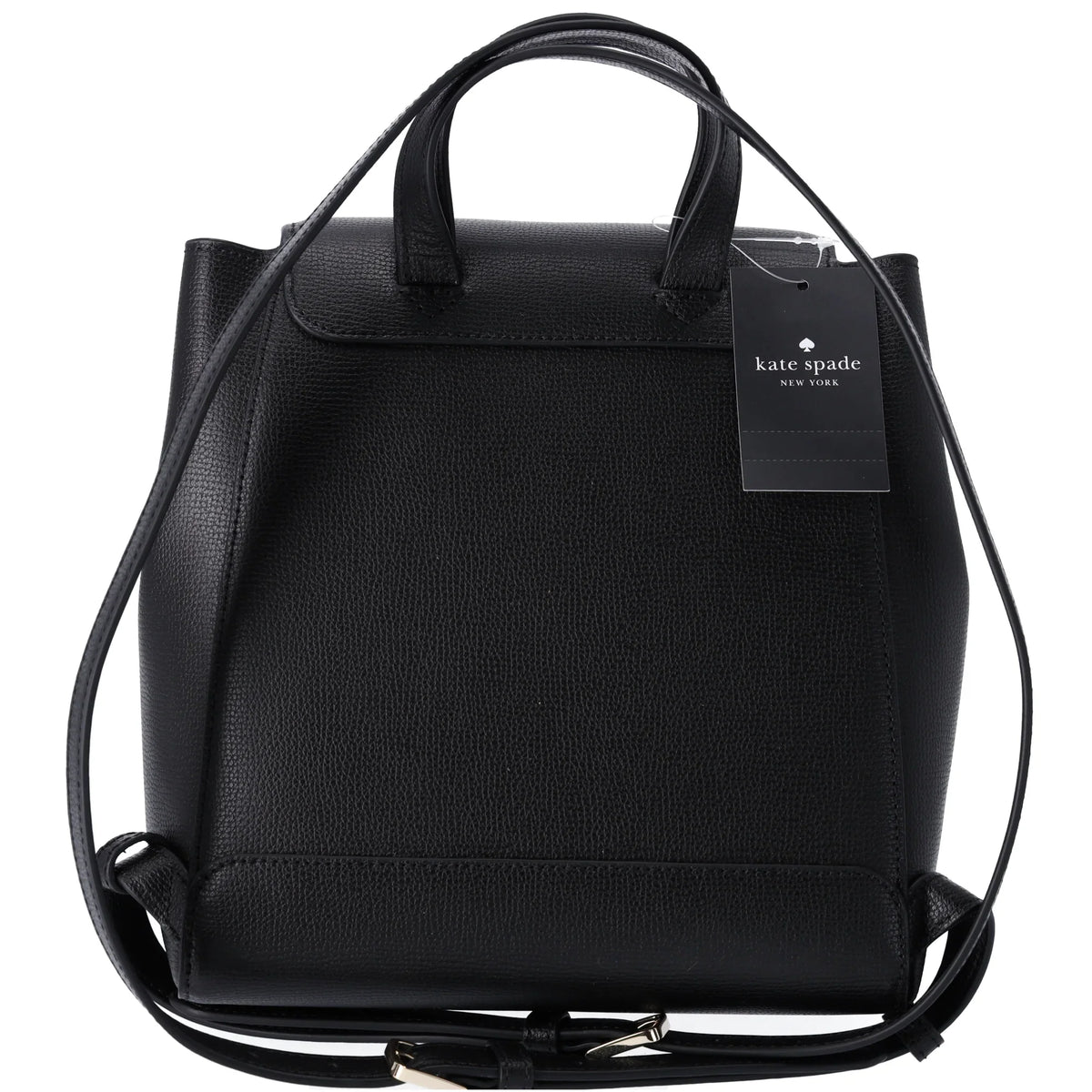 Kristi Spade Leather Flap Black Kate Medium Refined Grain Drawstring Backpack