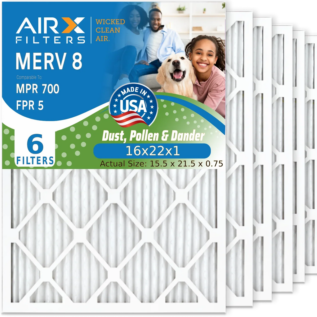 AIRX Filter 16x22x1 Furnace Comparable HVAC Air FILTERS Electrostatic MERV AC by Pack Filters Conditioner 6 to Premium 700 CLEAN Pleated Air Filter 16x22x1 FPR MPR WICKED 5 USA 8 AIR. & Made
