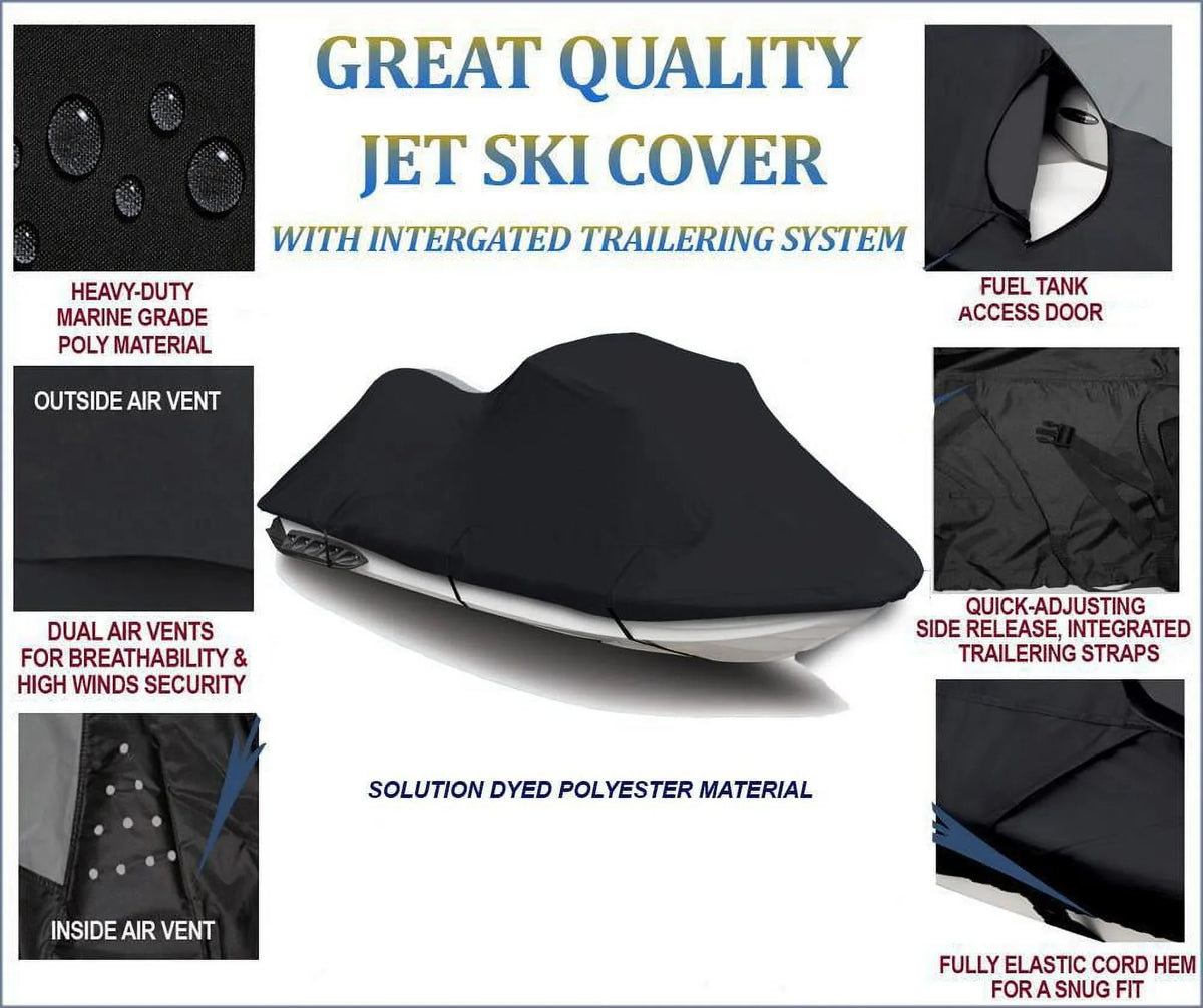 600 2005 2004 1999 2001 2002 Ski DENIER Cover 2 JetSki 130 Jet for 1998 Compatible 2000 Cover Kawasaki BLACK Watercraft DI ULTRA Seater 2003 150