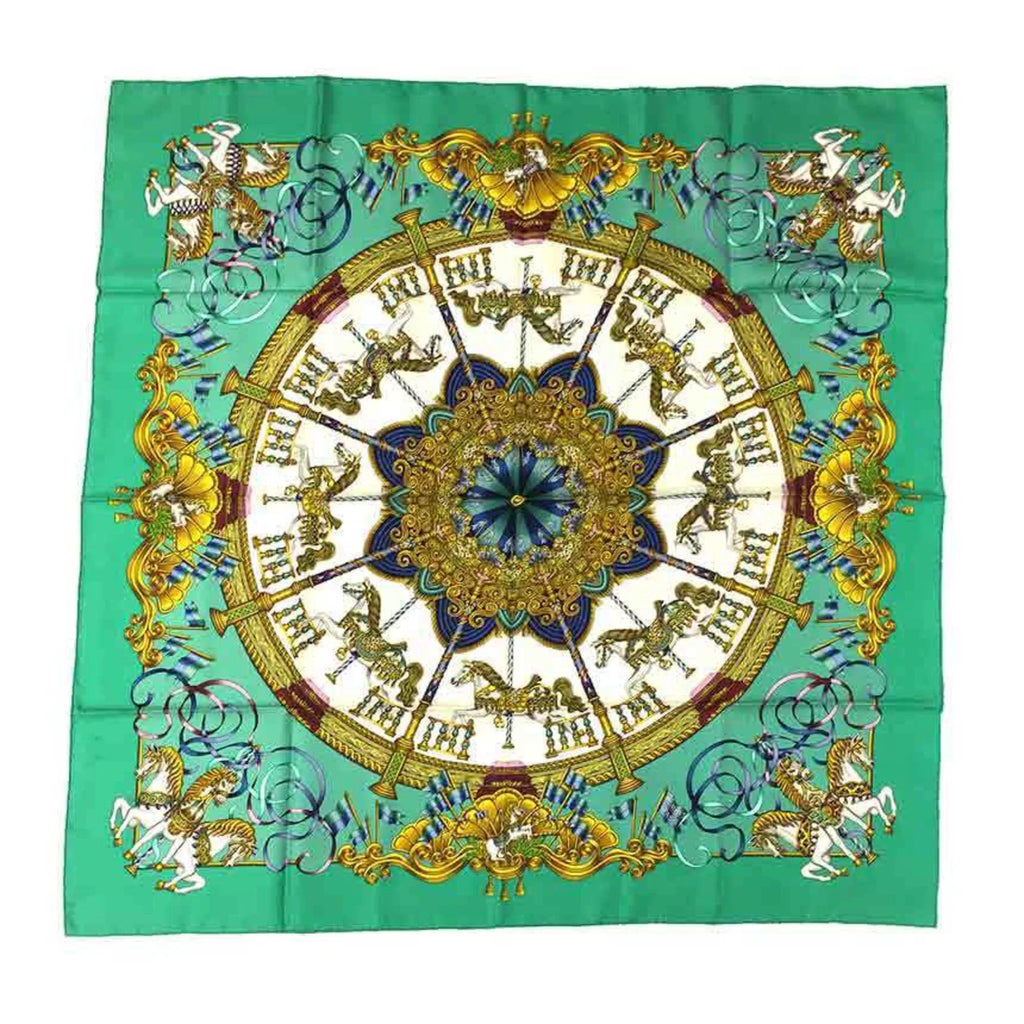 Embroidery Park Muffler Pre-Owned PARK Carousel LUNA (Good) Scarf 90 Amusement HERMES aq5159 Green Hermes Silk 100% Carre