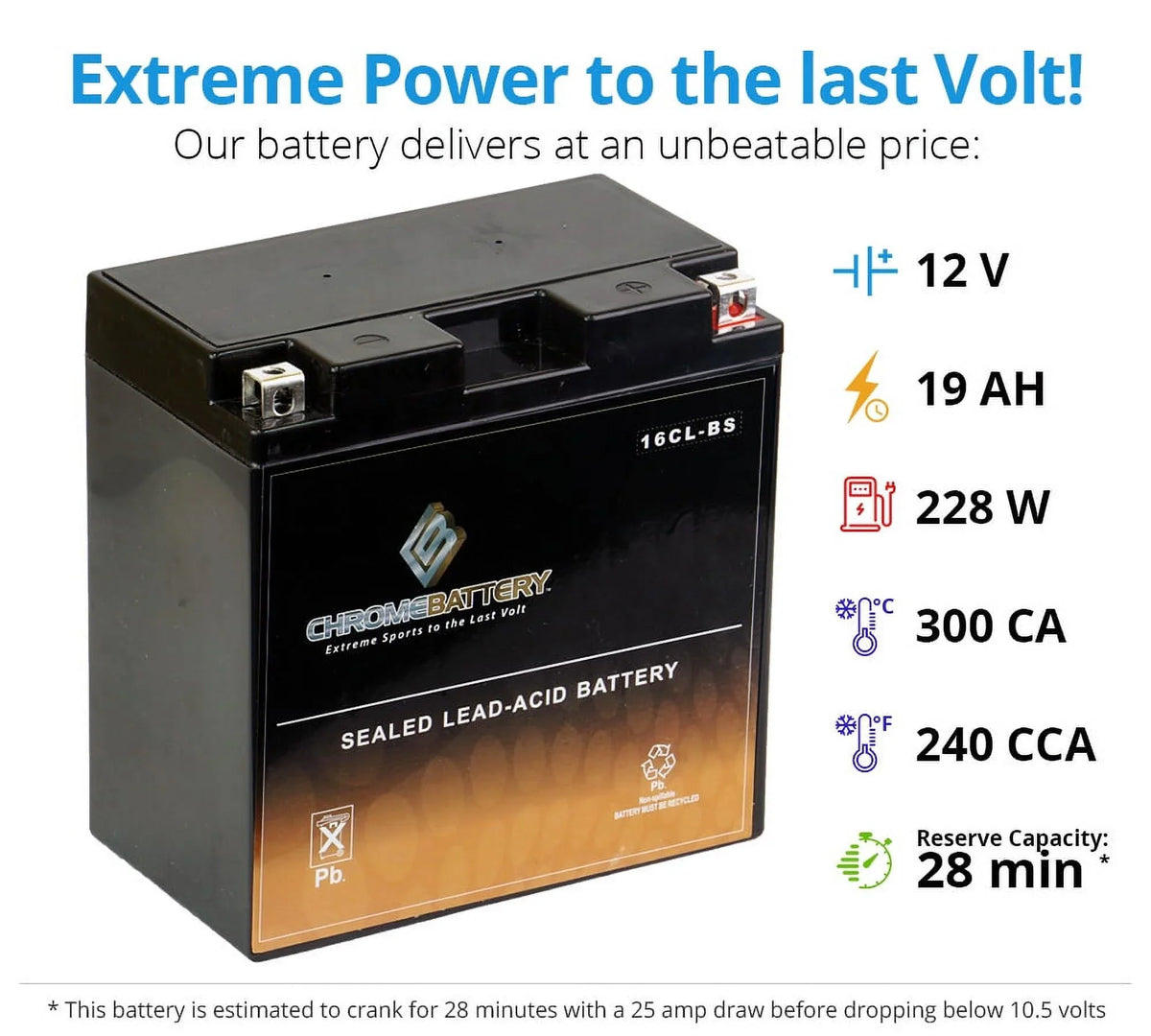 Sx Yb16cl-bs Ski Js650 Kawasaki Jet Cc 87-'95 Battery Chrome Battery for