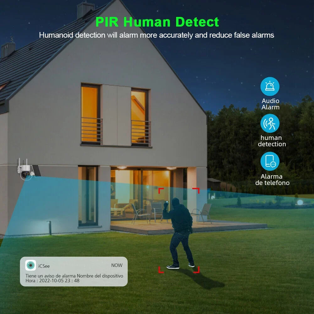 Vision, Siren, Detection, Wireless Way 2 exterior, Camera, Powered 15000mAh Solar Cameras with Solar 2K PTZ PIR Battery, Night Motion Security Audio, Cameras 360 & Color Security Beisu WiFi Spotlight