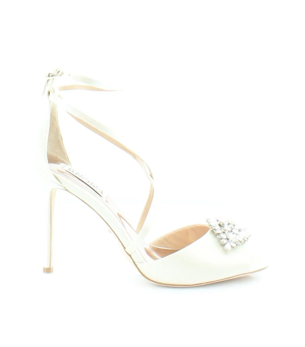 Heeled MISCHKA Toe Cushioned Buckle Ankle outfit Footbed Sandal Stiletto Gladiator BADGLEY Open Dustbag Womens Satin Ivory Strap 8 Tatum Beige Embellished