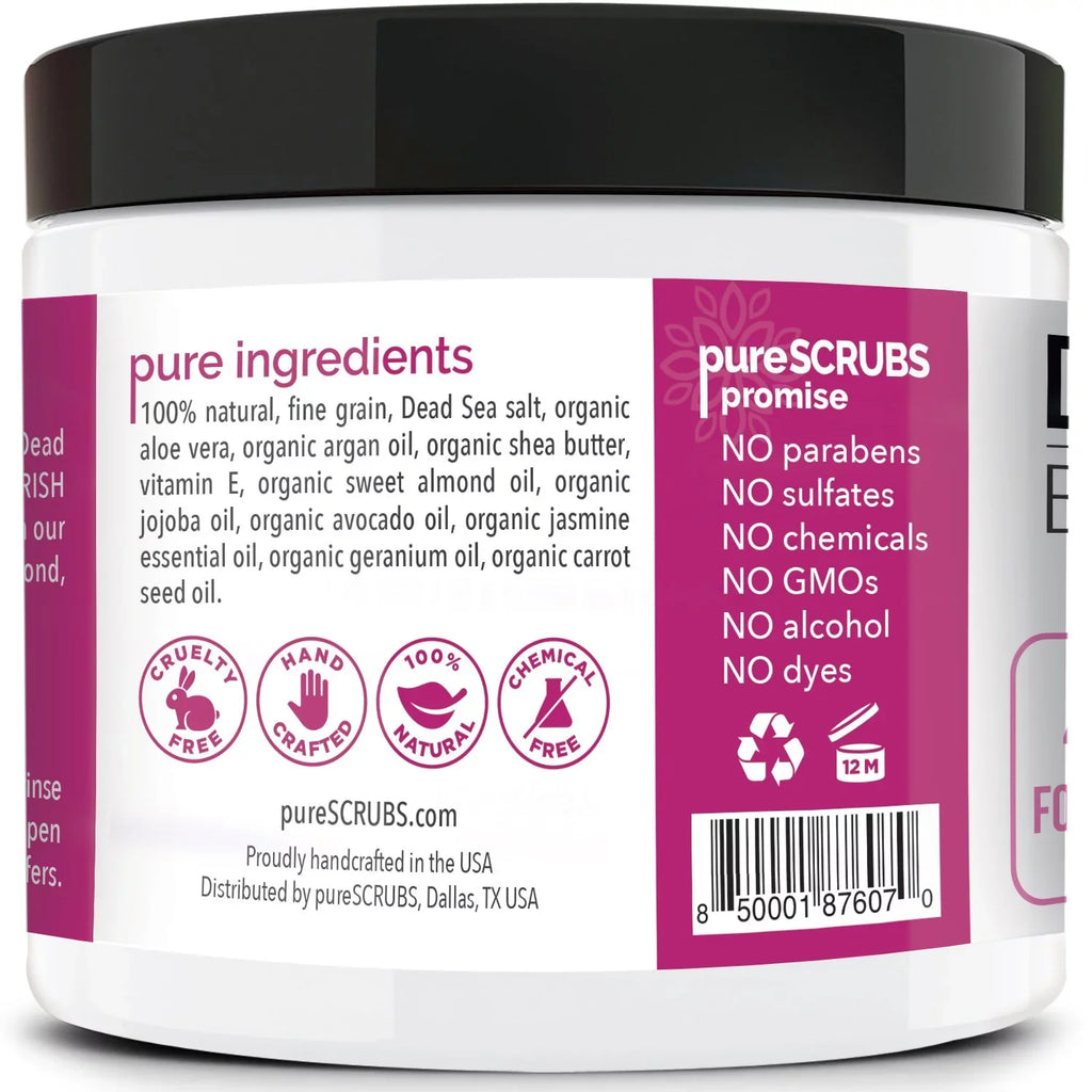 Nutrients Organic Organic + Loofah SCRUB JASMINE Large 16oz Spoon, Soap & With Wooden Bar Infused pureSCRUBS Premium Essential Pure Oils Sea Body & Mini BODY - Dead Exfoliating - FREE Scrub Salt Set