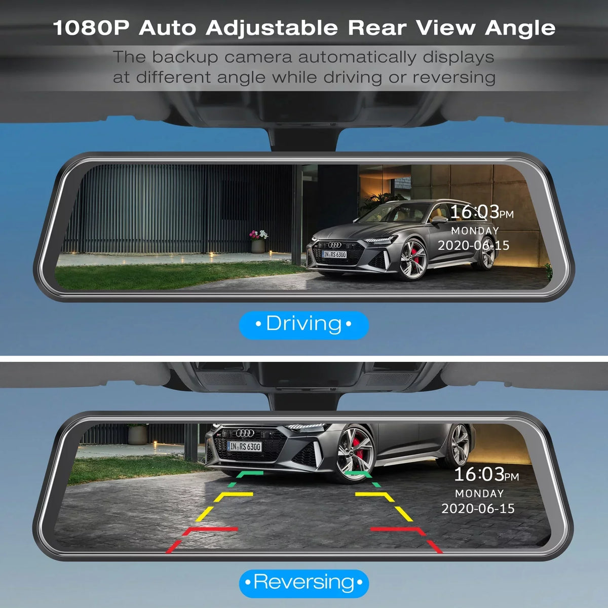 Cam for with Dash Camera 10-inch Black Mirror Touch Backup Waterproof Full Mirror Rear Screen Camera View IPS Cars 1080P