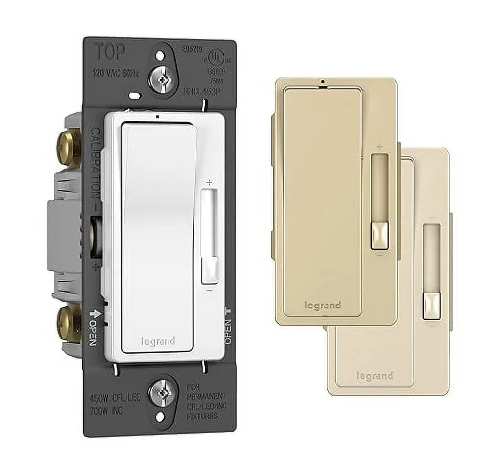 & RHCL453PTCCCV4, Tri-Color and Dimmer Rocker Paddle Way Legrand Switch, 3 Switch Dimmer Radiant Seymour Light Pole Faceplates Switch, Single 1 Count Wall Dimmer, Interchangeable - Pass