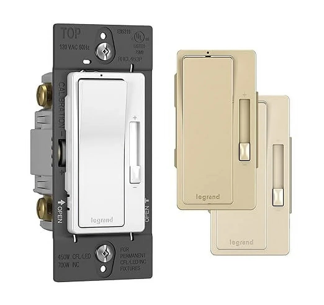 & RHCL453PTCCCV4, Tri-Color and Dimmer Rocker Paddle Way Legrand Switch, 3 Switch Dimmer Radiant Seymour Light Pole Faceplates Switch, Single 1 Count Wall Dimmer, Interchangeable - Pass