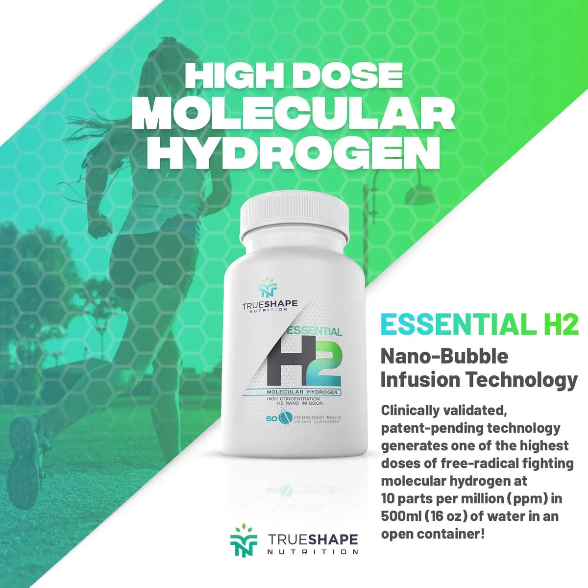 H2 Nutrition Fizzy Essential Tablets Nutritional for (60 Servings) Hydrogen Molecular liquid TrueShape Supplement