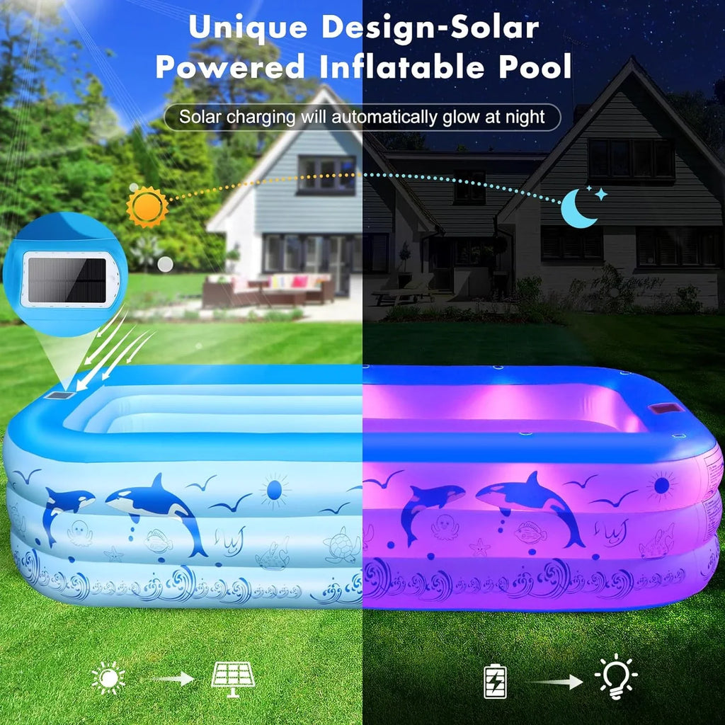 Swimming up Blow Large Kiddle Powered, for Pool, 105"x65"x25''Oversized for Pool Family Pool Backyard Pool with 2024 Upgraded Solar Lights, Kids,Adults, Pool Inflatable Thickened Inflatable