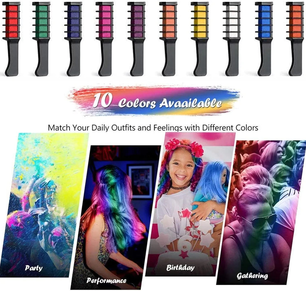 Temporary Kids Dye Bright Hair Birthday Combs, Pens Hair Pens for Girls Washable Hair Dye Makeup Colourful, Chalk for Chalk Halloween 10 Easy