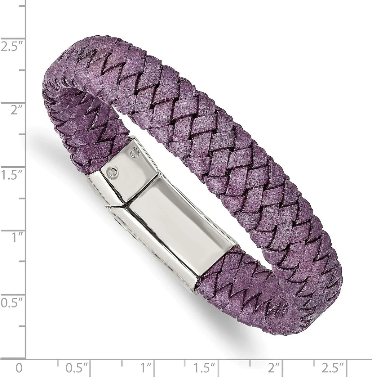 Leather Bracelet Polished Stainless Steel Braided - 7.5" Purple Chisel Metallic