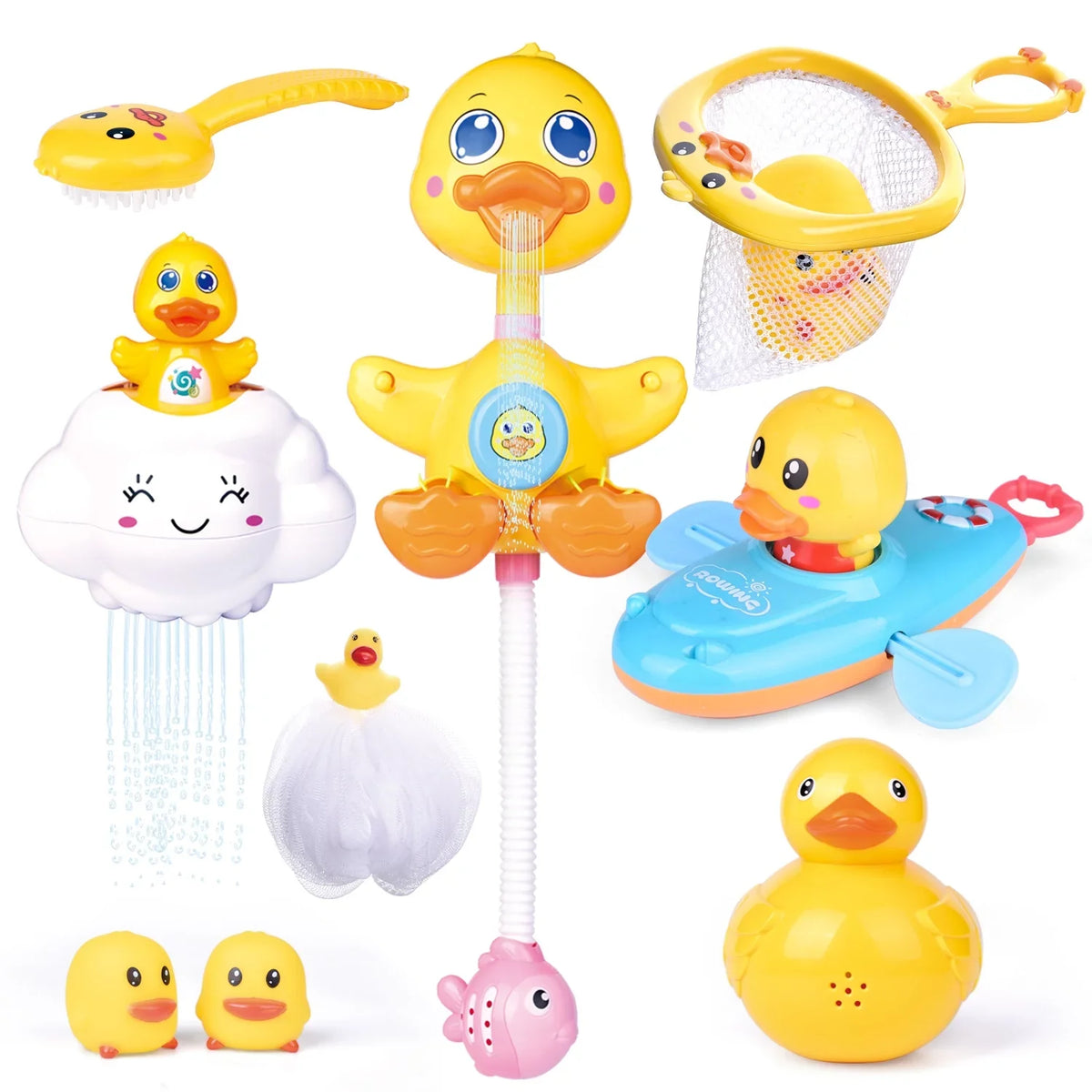 Boat, Bath Fun Toys, Gifts Fishing for Toys Bath Spray Bathtub liquid Toy, 9 Baby Little Toys Kids, Squirters, Pcs Bath for Best Duck Net, Kids