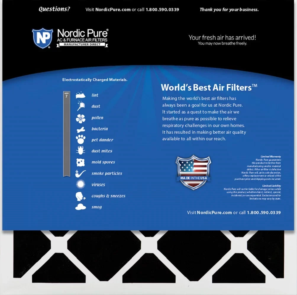 Pleated Nordic Pure Plus MERV 6 Carbon Air Pack 16x16x1 Filters 7
