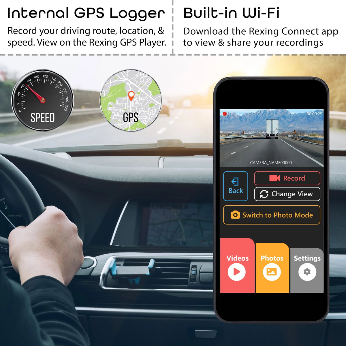 Rexing Dash and Cam Cabin Front V3 with Inside 1080P & Wi-Fi GPS