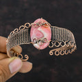 Gemstone Bangle Bracelet Copper Rhodochrosite Jewelry Wire Cuff Wrap Adjustable