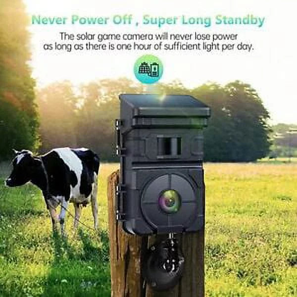 Solar IP66 Game Hunting Camera Rechargeable HD Vision Wildlife Trail 24MP Night