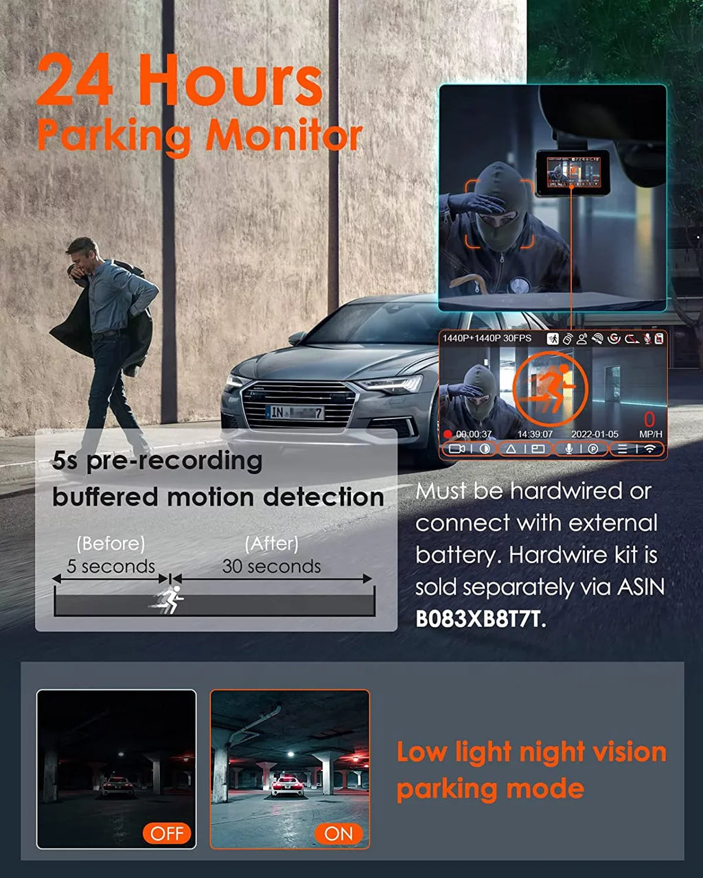 Car Camera, with Rear 2.5K WiFi, Support Motion GPS 1944P+1944P Cam E2 Voice Detection, Control, Vision, Front Parking Dual Vantrue & and Buffered 5G Capacitor, Dash Enhanced 24hrs Night 512GB Mode,