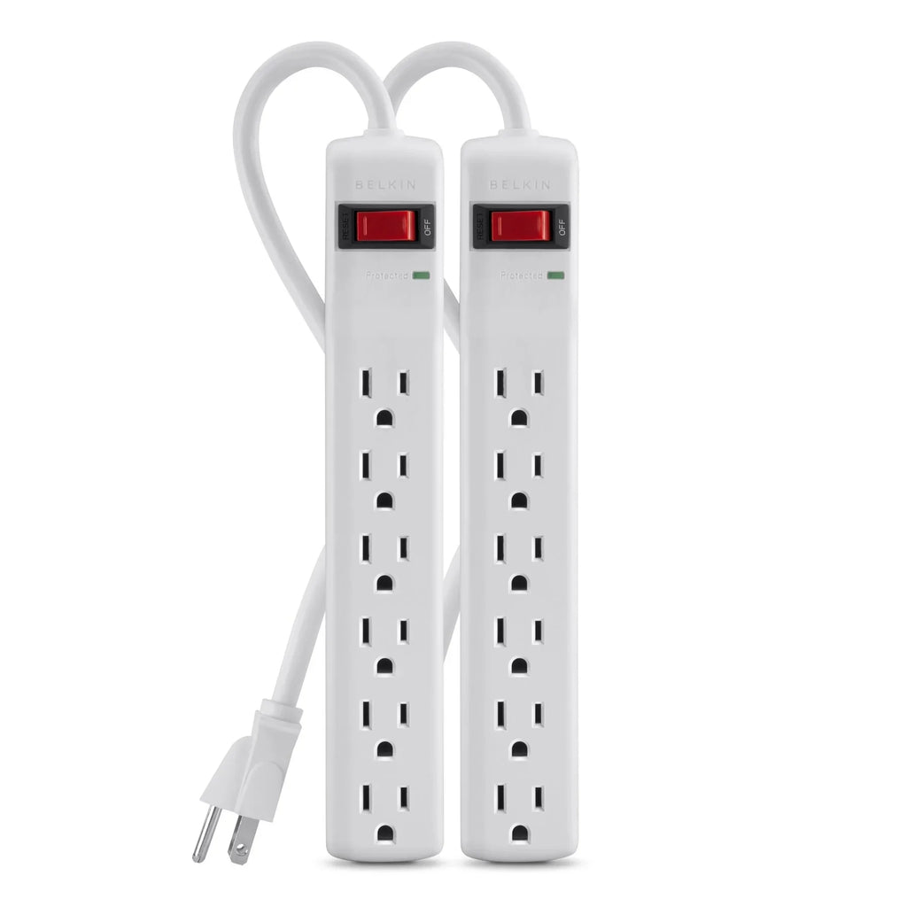 Brick 6 Office, Home, Outlets, Travel, Long AC 200 (2 Metal Desktop 2 White Duty Belkin Surge Pack) Power Heavy Charging - - & for Joules, Computer Strip Multiple ft Phone Cord Extension Protector
